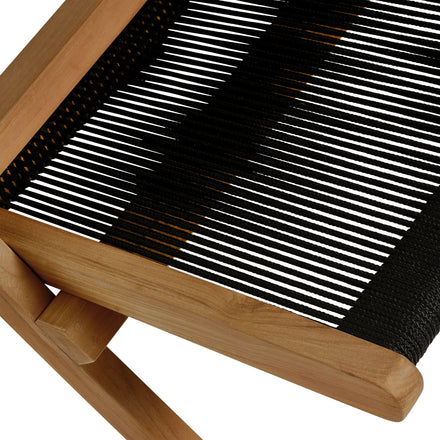 Vienna Outdoor Patio Teak and Rope Folding Accent Lounge Chair in Natural Black