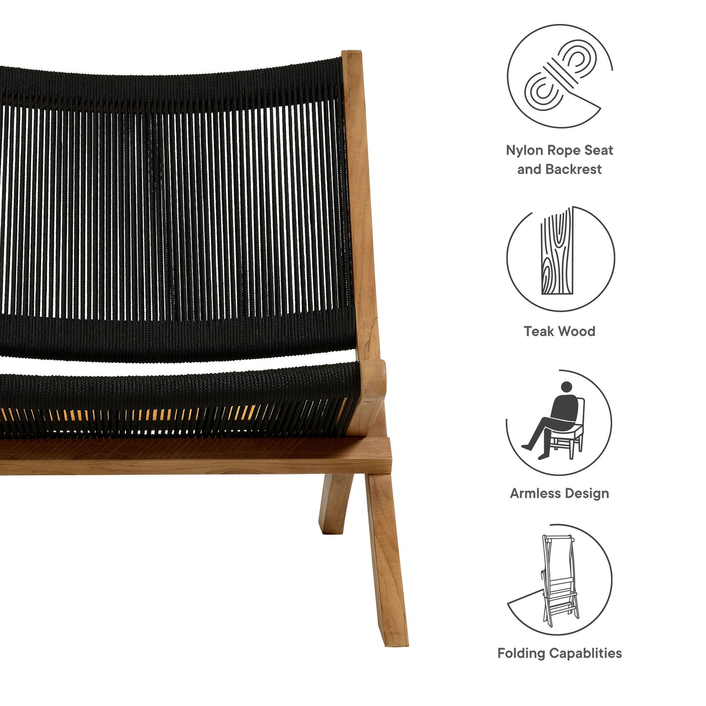 Vienna Outdoor Patio Teak and Rope Folding Accent Lounge Chair by Furniture for America