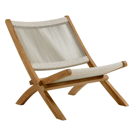 Vienna 2-Piece Outdoor Patio Teak and Rope Folding Accent Lounge Chair and Ottoman Set in Natural Natural