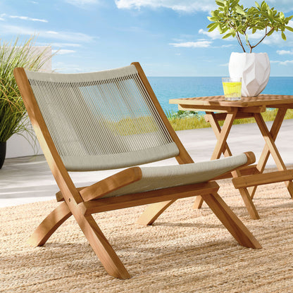Vienna Outdoor Patio Teak and Rope Folding Accent Lounge Chair by Furniture for America