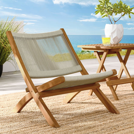 Vienna Outdoor Patio Teak and Rope Folding Accent Lounge Chair in Natural Natural