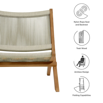 Vienna Outdoor Patio Teak and Rope Folding Accent Lounge Chair by Furniture for America