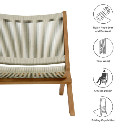 Vienna Outdoor Patio Teak and Rope Folding Accent Lounge Chair in Natural Natural