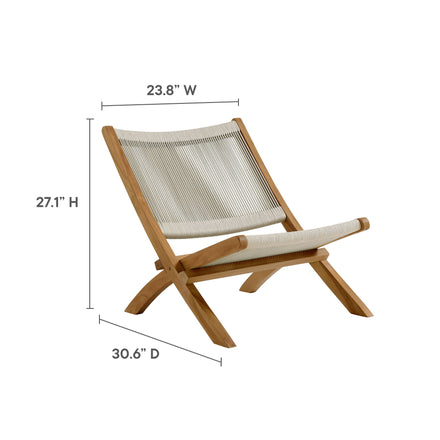 Vienna Outdoor Patio Teak and Rope Folding Accent Lounge Chair in Natural Natural
