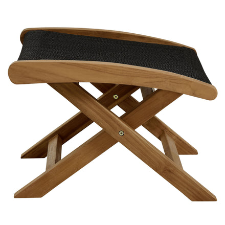 Vienna Outdoor Patio Teak and Rope Folding Ottoman in Natural Black