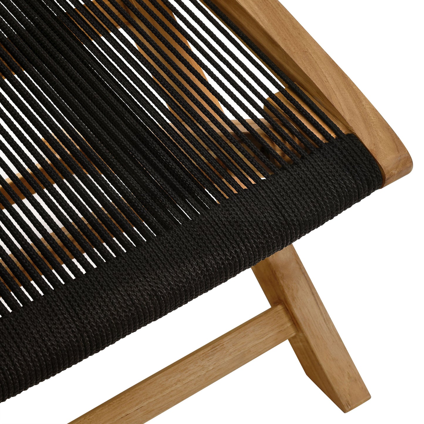 Vienna Outdoor Patio Teak and Rope Folding Ottoman by Furniture For America