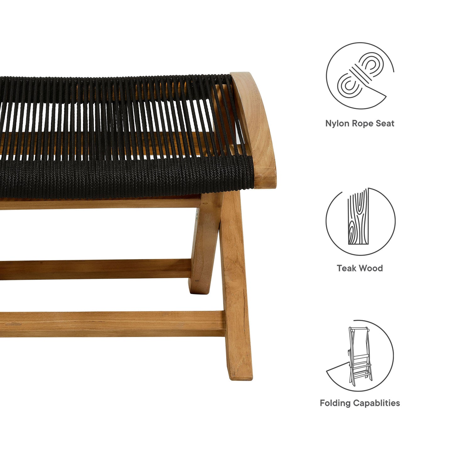 Vienna Outdoor Patio Teak and Rope Folding Ottoman by Furniture For America