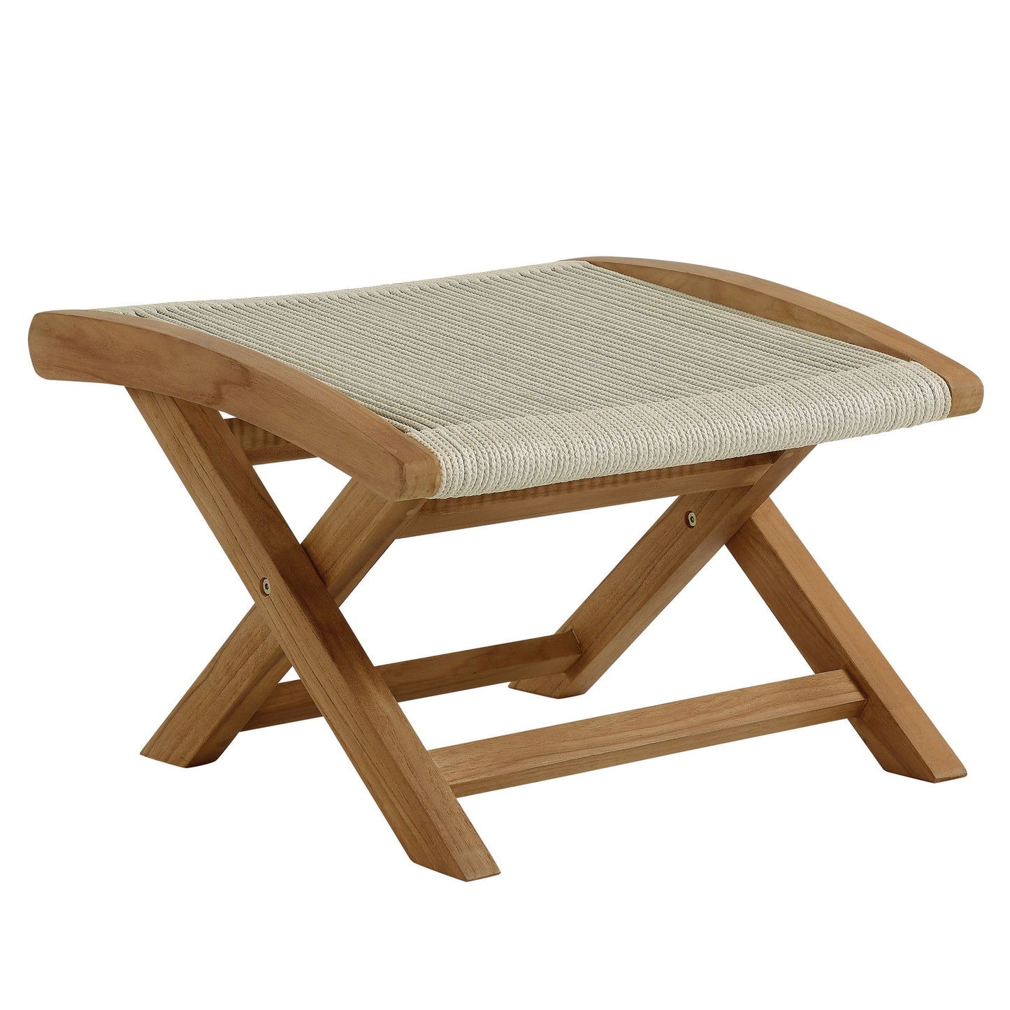 Vienna Outdoor Patio Teak and Rope Folding Ottoman by Furniture For America