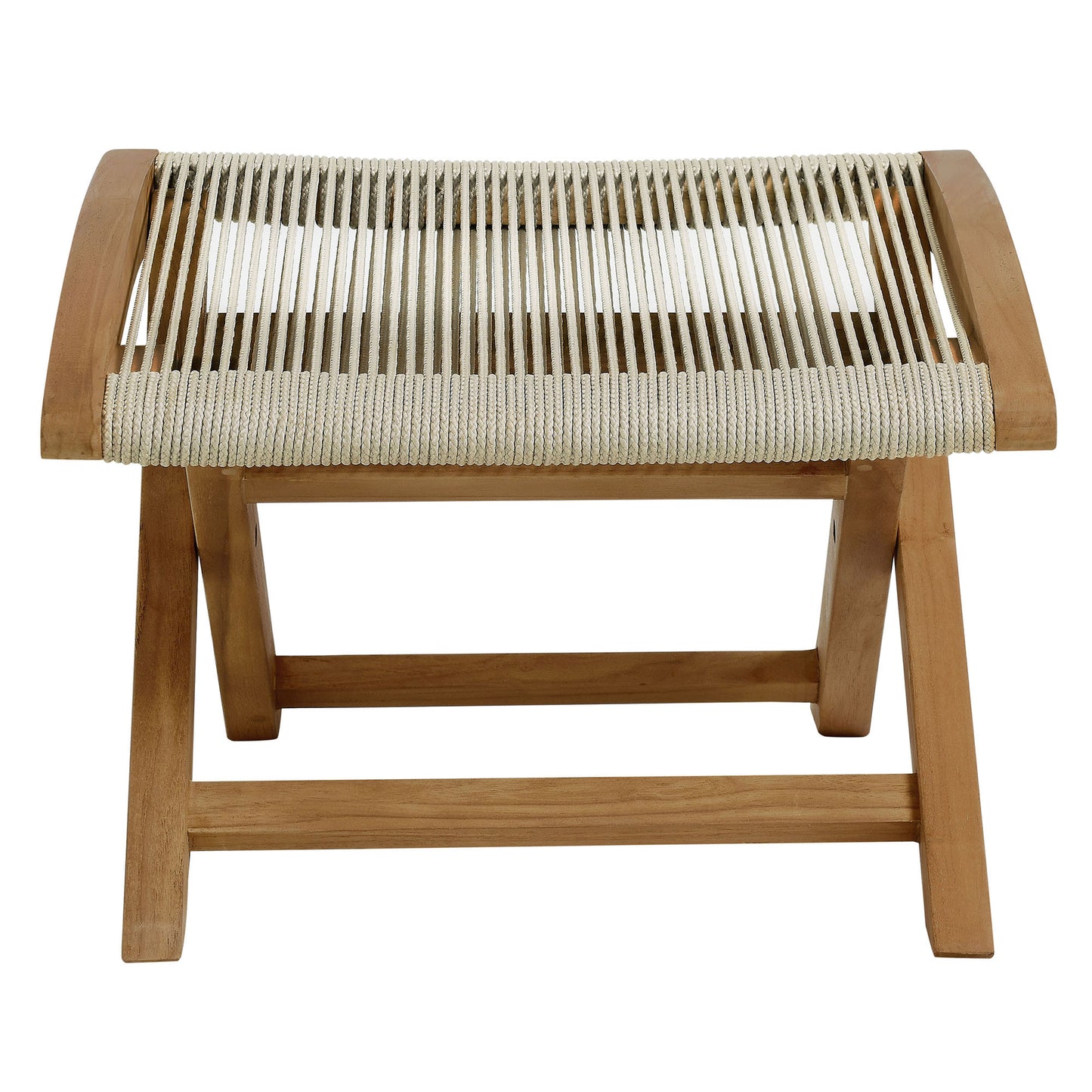 Vienna 2-Piece Outdoor Patio Teak and Rope Folding Accent Lounge Chair and Ottoman Set by Furniture for America