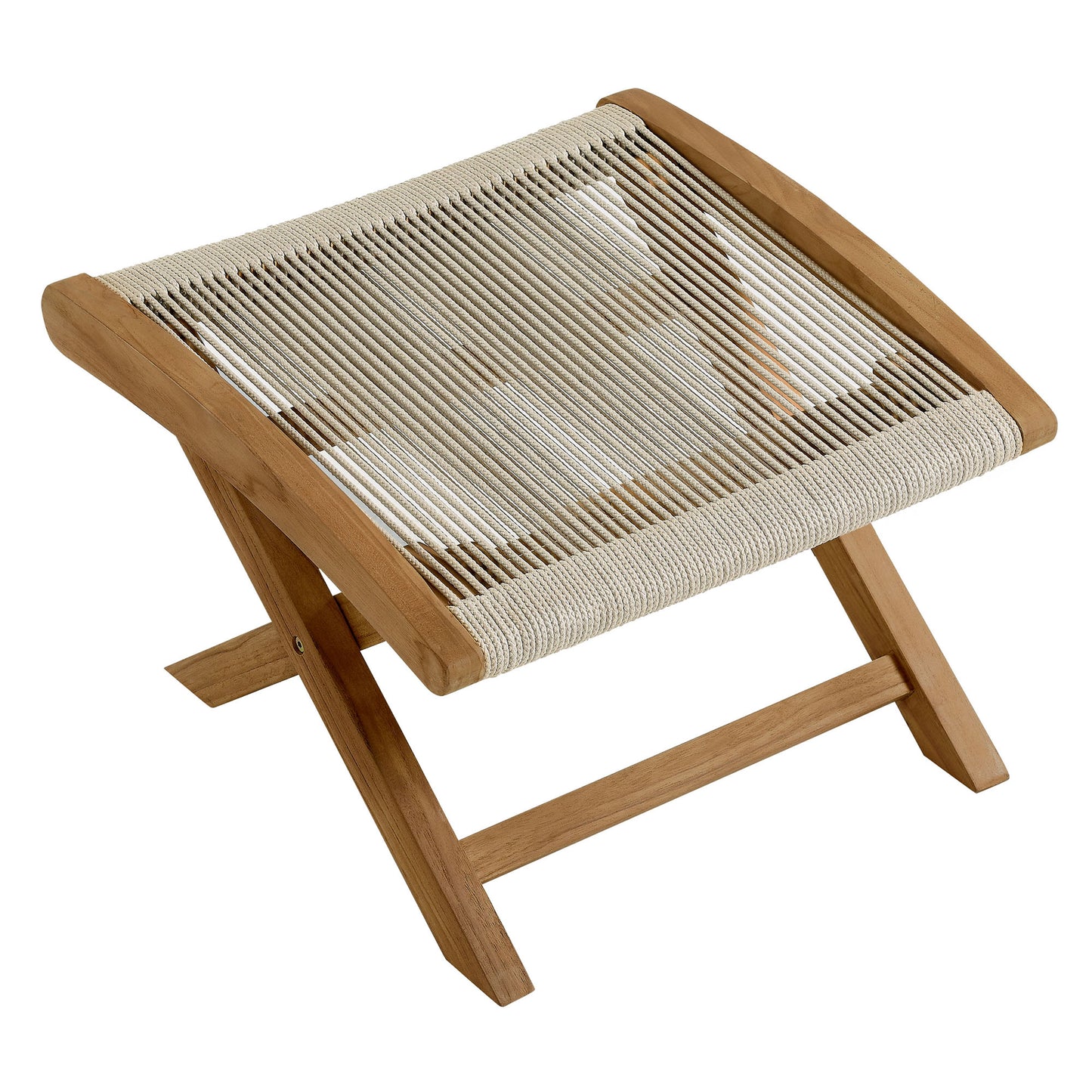 Vienna Outdoor Patio Teak and Rope Folding Ottoman by Furniture For America