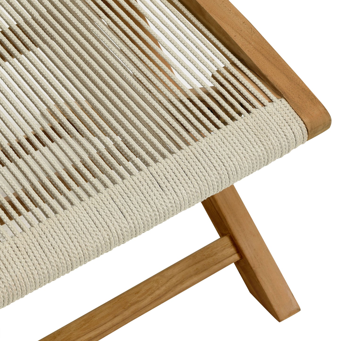 Vienna Outdoor Patio Teak and Rope Folding Ottoman by Furniture For America