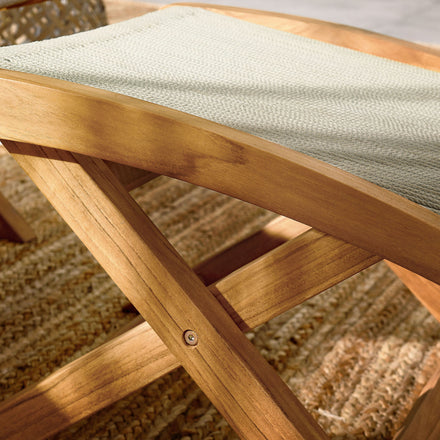 Vienna Outdoor Patio Teak and Rope Folding Ottoman in Natural Natural