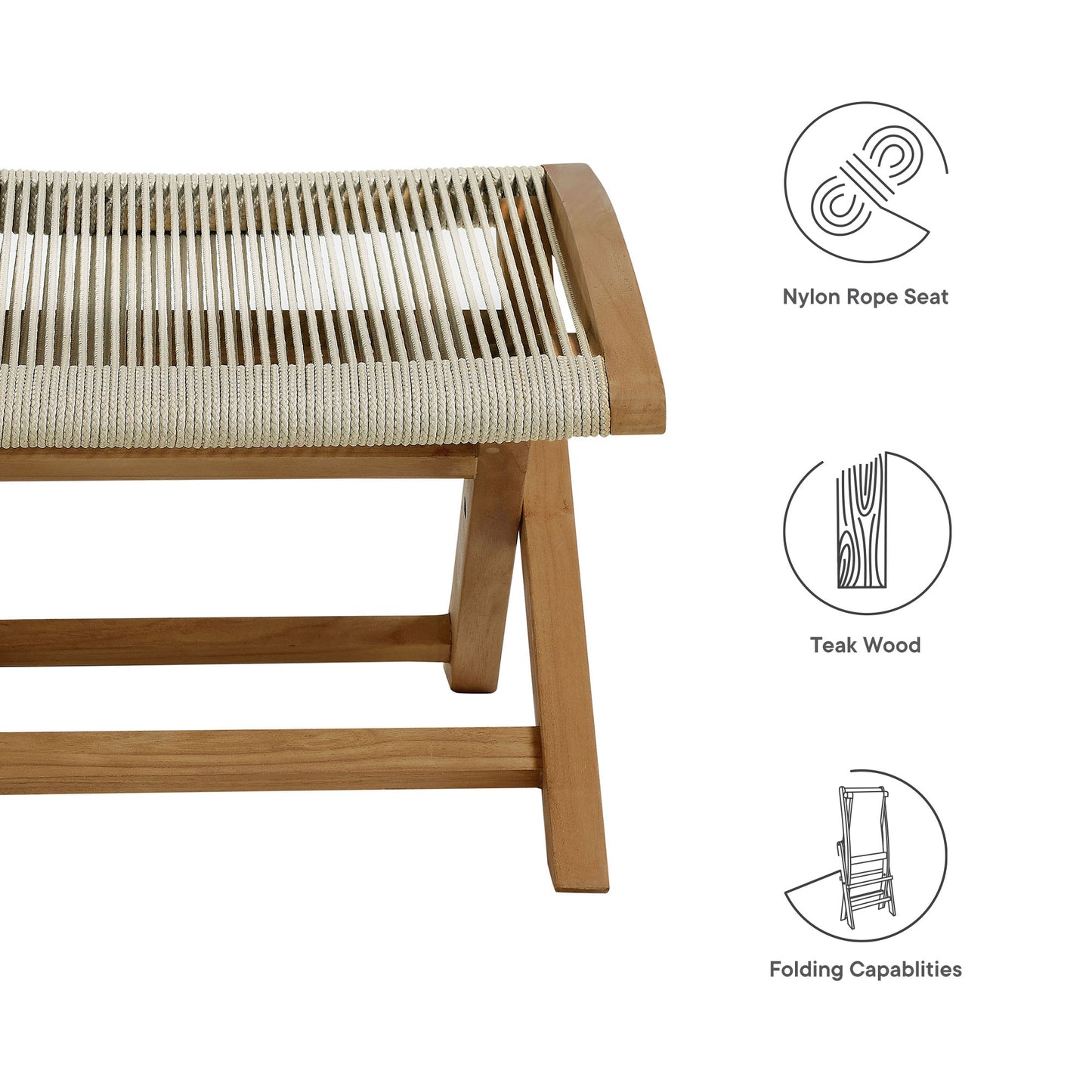 Vienna Outdoor Patio Teak and Rope Folding Ottoman by Furniture For America