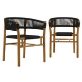 Nova Outdoor Patio Teak and Rope Curved-Back Dining Armchairs Set of 2 in Natural Black
