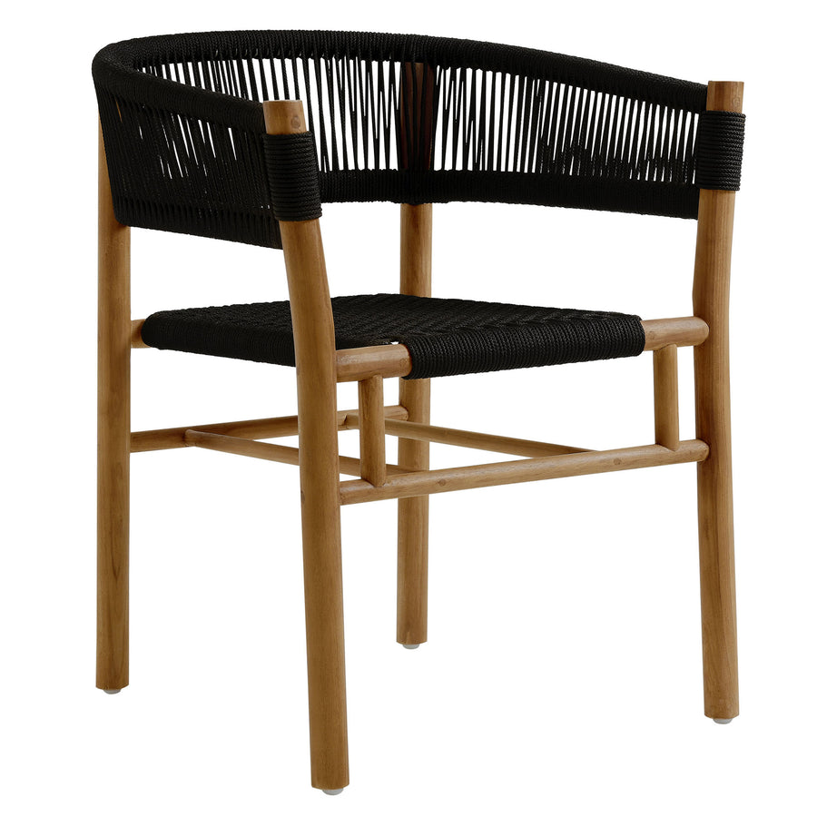 Nova Outdoor Patio Teak and Rope Curved-Back Dining Armchairs Set of 2 in Natural Black