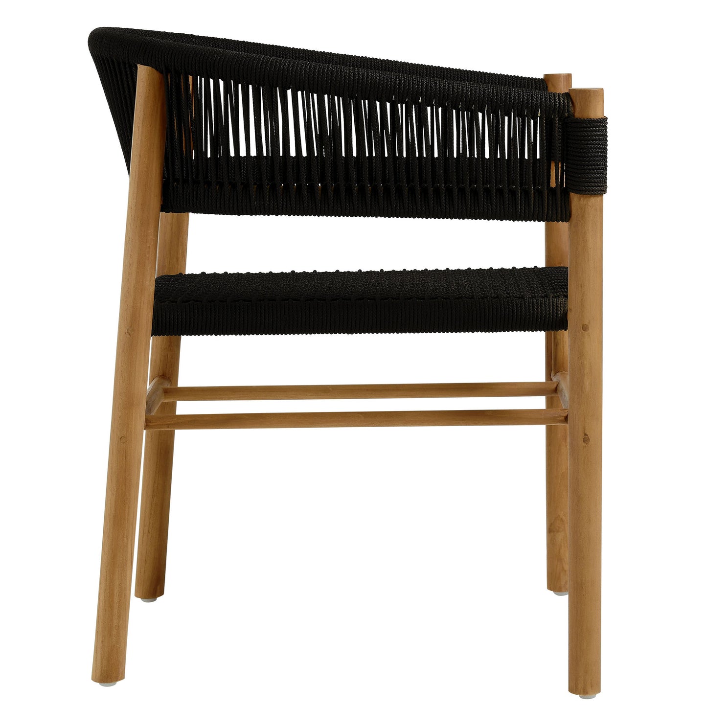 Nova 5-Piece Outdoor Patio Teak and Rope Dining Set with Curved-Back Armchairs in Natural Black