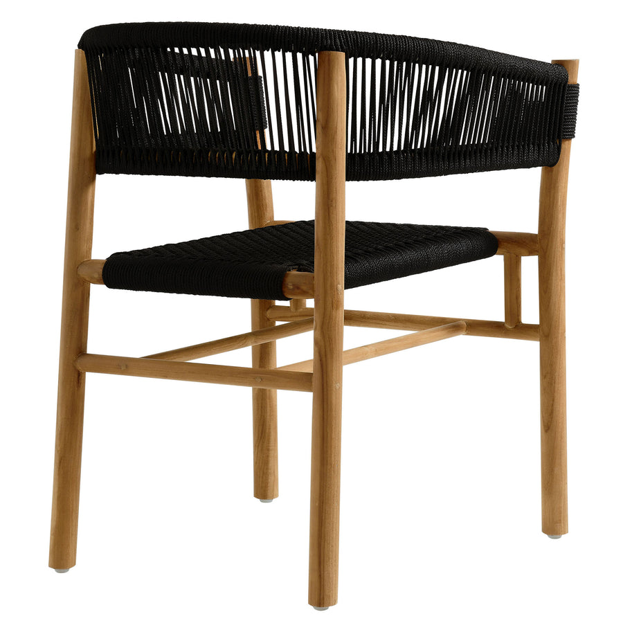 Nova Outdoor Patio Teak and Rope Curved-Back Dining Armchairs Set of 2 in Natural Black