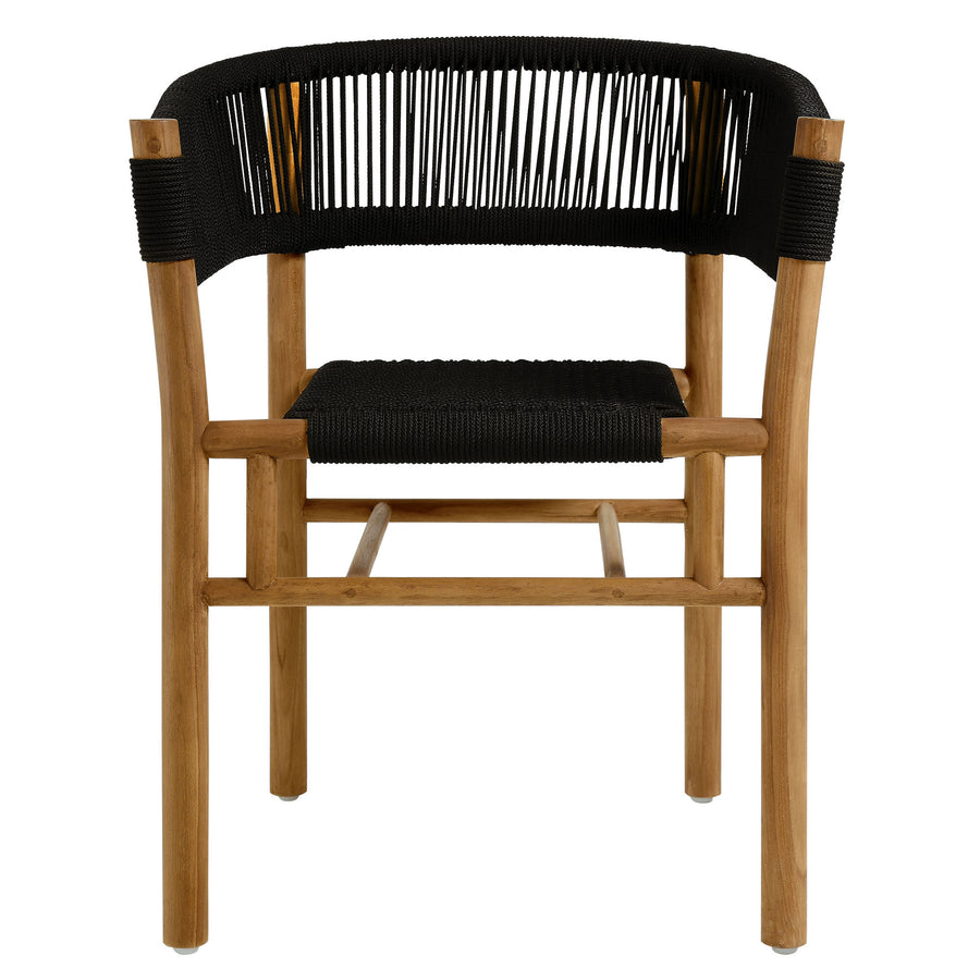 Nova Outdoor Patio Teak and Rope Curved-Back Dining Armchairs Set of 2 in Natural Black