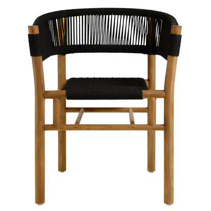 Vienna 5-Piece Outdoor Patio Teak and Rope Dining Set with Curved-Back Armchairs by Furniture For America
