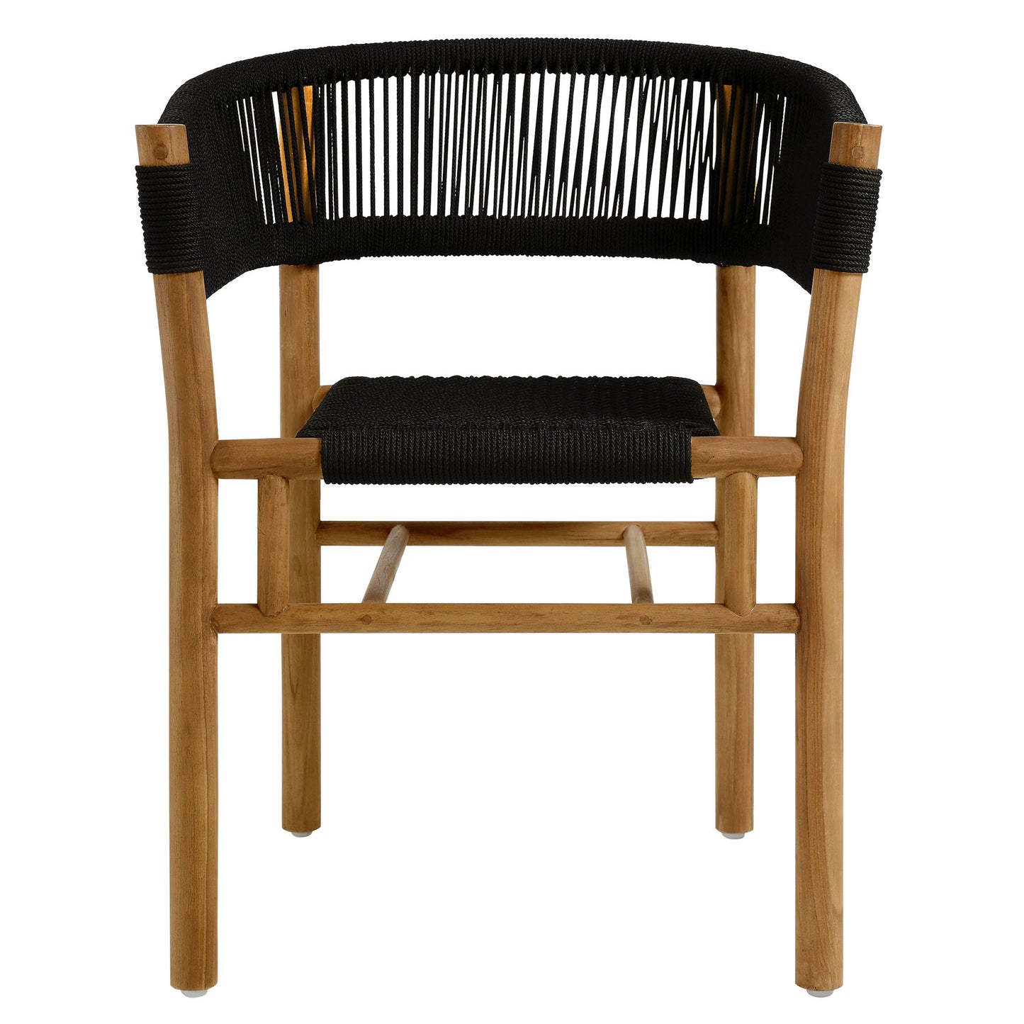 Nova 5-Piece Outdoor Patio Teak and Rope Dining Set with Curved-Back Armchairs in Natural Black