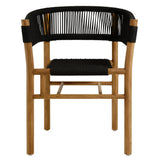 Nova 5-Piece Outdoor Patio Teak and Rope Dining Set with Curved-Back Armchairs in Natural Black