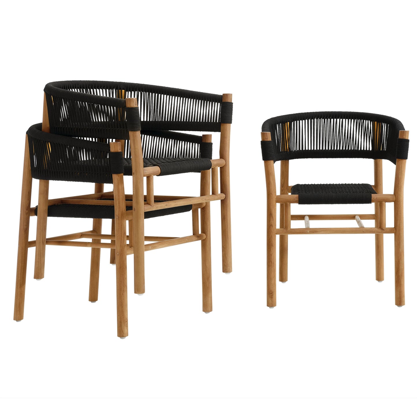 Vienna Outdoor Patio Teak and Rope Curved-Back Dining Armchairs Set of 2 by Furniture For America