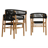 Nova Outdoor Patio Teak and Rope Curved-Back Dining Armchairs Set of 2 in Natural Black