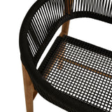Nova Outdoor Patio Teak and Rope Curved-Back Dining Armchairs Set of 2 in Natural Black