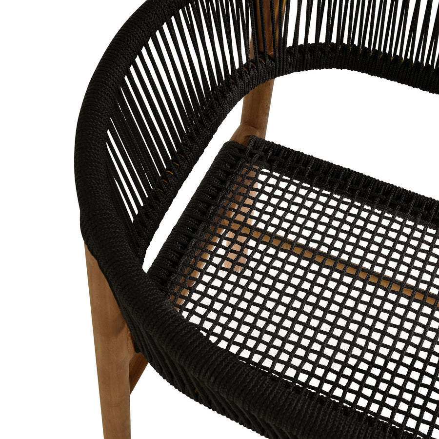 Nova Outdoor Patio Teak and Rope Curved-Back Dining Armchairs Set of 2 in Natural Black
