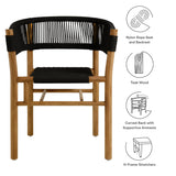 Nova Outdoor Patio Teak and Rope Curved-Back Dining Armchairs Set of 2 in Natural Black