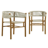 Nova Outdoor Patio Teak and Rope Curved-Back Dining Armchairs Set of 2 in Natural Natural
