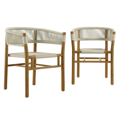 Vienna Outdoor Patio Teak and Rope Curved-Back Dining Armchairs Set of 2 by Furniture For America