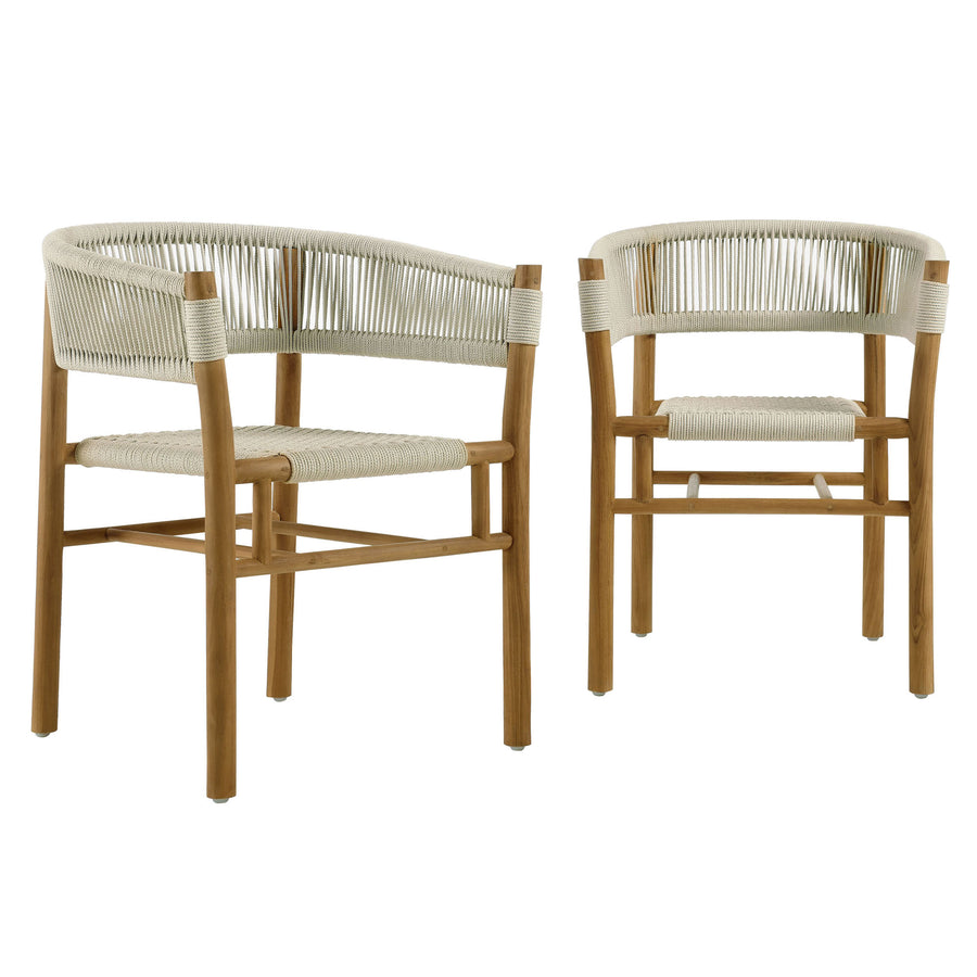 Nova Outdoor Patio Teak and Rope Curved-Back Dining Armchairs Set of 2 in Natural Natural