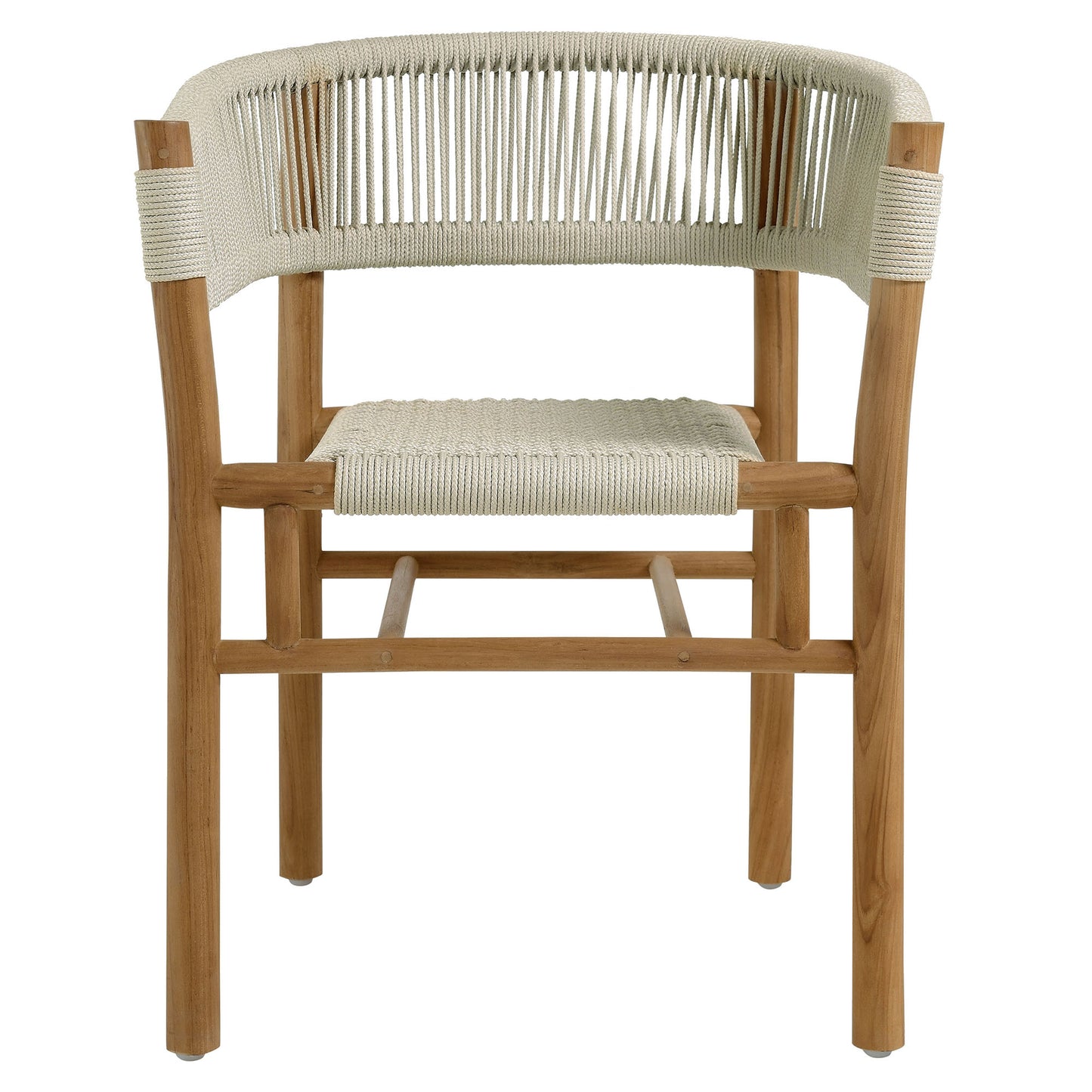 Nova 5-Piece Outdoor Patio Teak and Rope Dining Set with Curved-Back Armchairs in Natural Natural