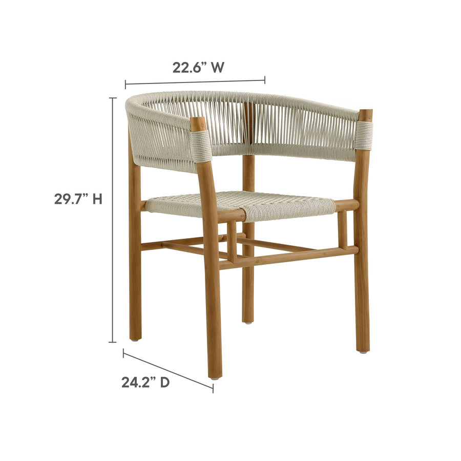 Nova Outdoor Patio Teak and Rope Curved-Back Dining Armchairs Set of 2 in Natural Natural
