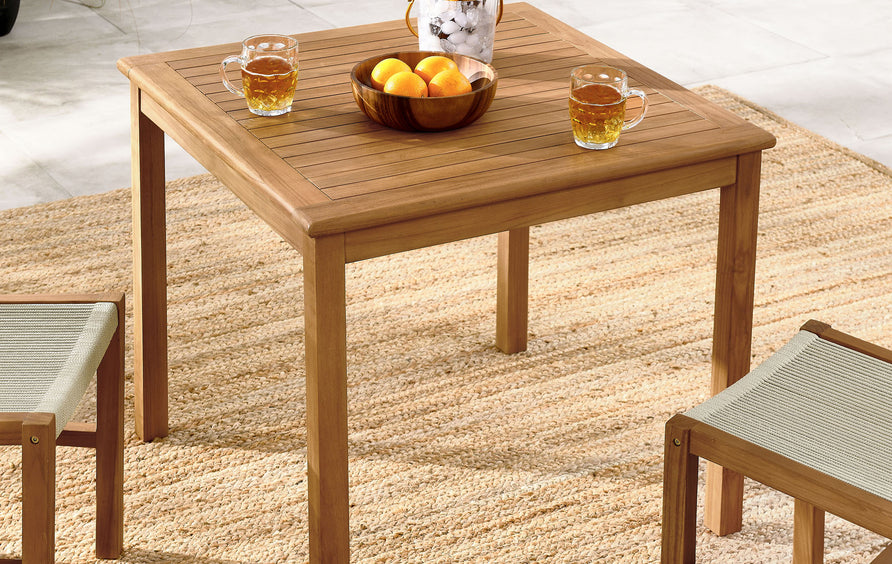 Nova 34" Square Outdoor Patio Teak Wood Dining Table in Natural