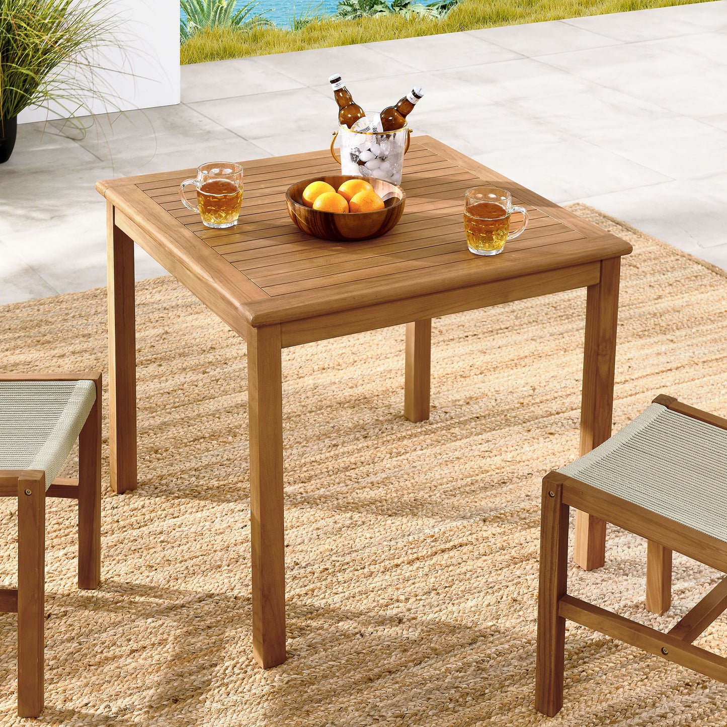 Vienna 34" Square Outdoor Patio Teak Wood Dining Table by Furniture For America