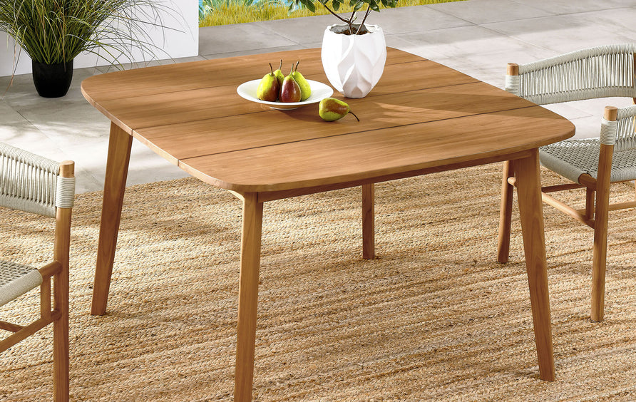 Nova 46" Square Outdoor Patio Teak Wood Dining Table in Natural