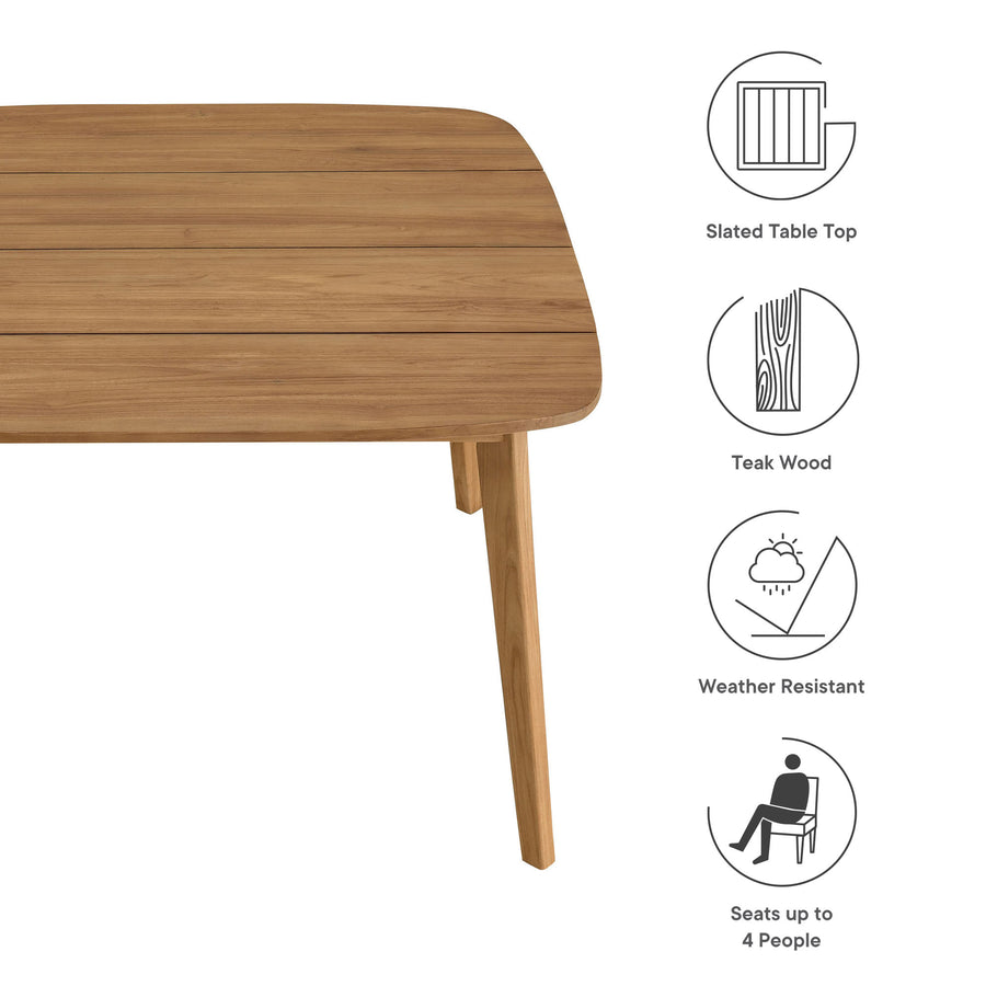 Nova 46" Square Outdoor Patio Teak Wood Dining Table in Natural