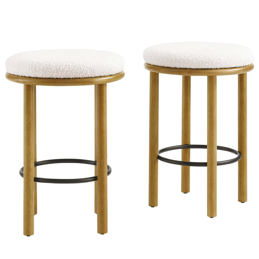 Cassius Boucle Fabric Counter Stools Set of 2 in Oak Ivory