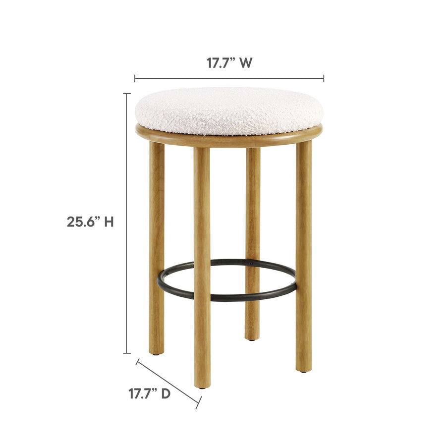 Cassius Boucle Fabric Counter Stools Set of 2 in Oak Ivory
