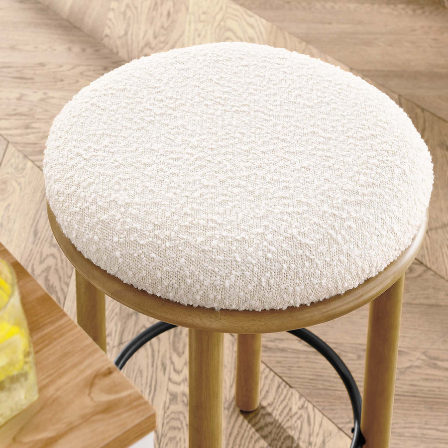 Cassius Boucle Fabric Counter Stools Set of 2 in Oak Ivory