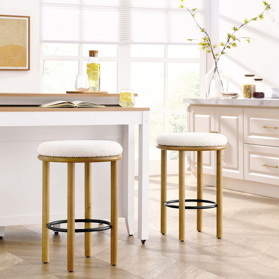 Cassius Boucle Fabric Counter Stools Set of 2 in Oak Ivory