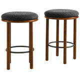 Cassius Boucle Fabric Counter Stools Set of 2 in Walnut Charcoal