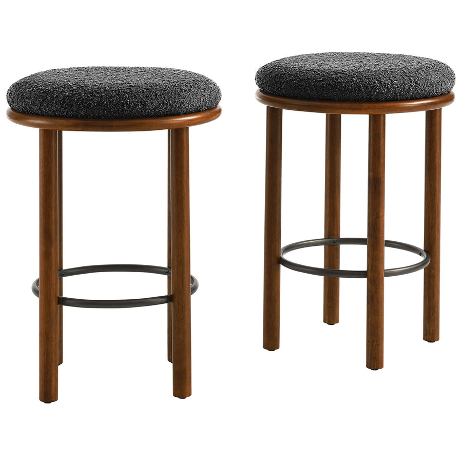 Cassius Boucle Fabric Counter Stools Set of 2 in Walnut Charcoal