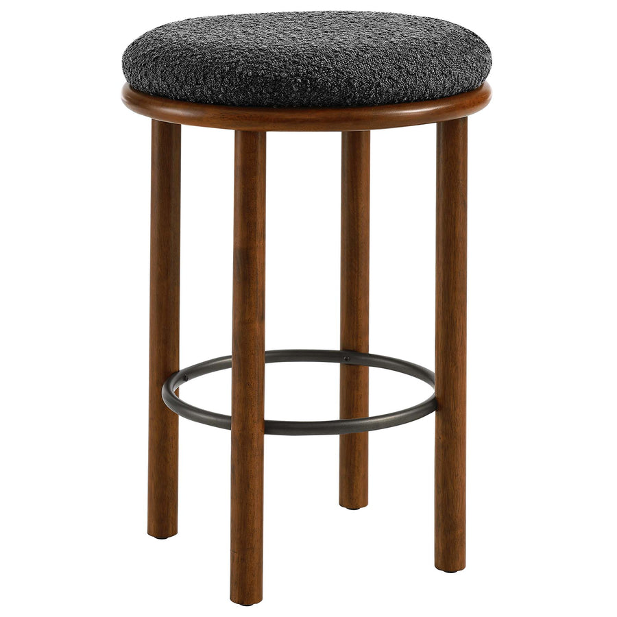Cassius Boucle Fabric Counter Stools Set of 2 in Walnut Charcoal