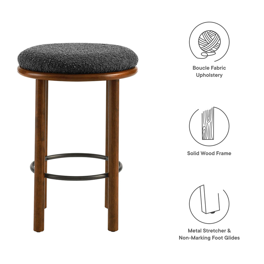 Cassius Boucle Fabric Counter Stools Set of 2 in Walnut Charcoal