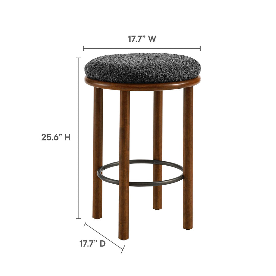 Cassius Boucle Fabric Counter Stools Set of 2 in Walnut Charcoal