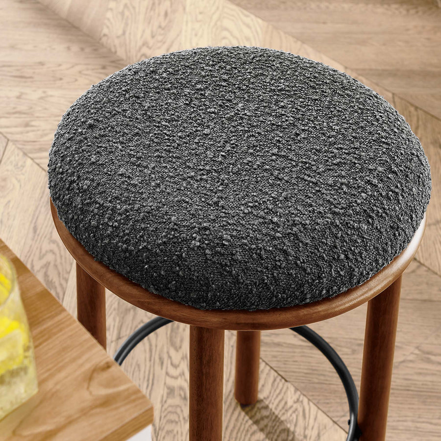 Cassius Boucle Fabric Counter Stools Set of 2 in Walnut Charcoal