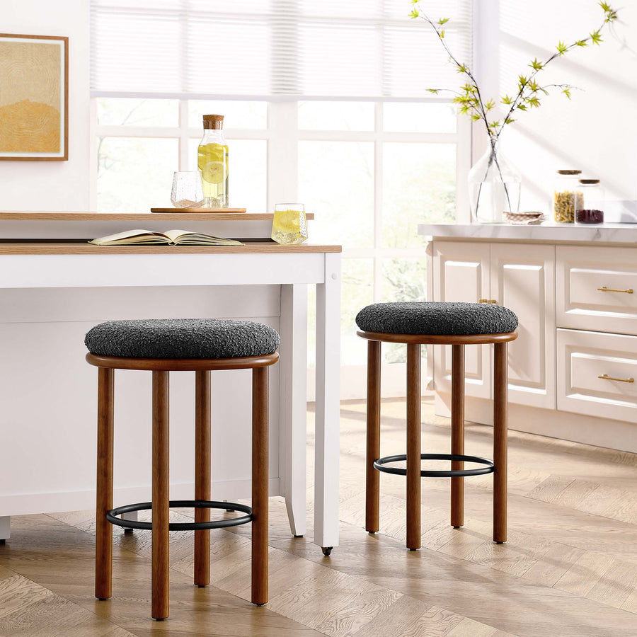 Cassius Boucle Fabric Counter Stools Set of 2 in Walnut Charcoal